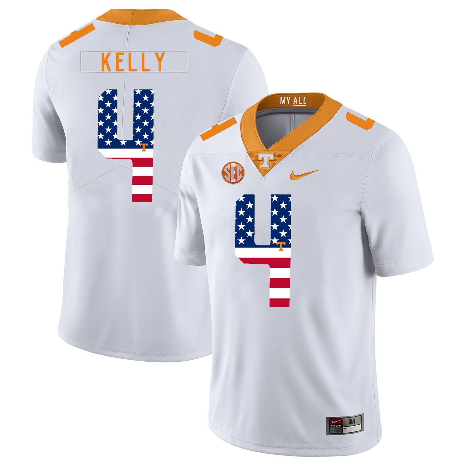 Men Tennessee Volunteers #4 Kelly White Flag Customized NCAA Jerseys